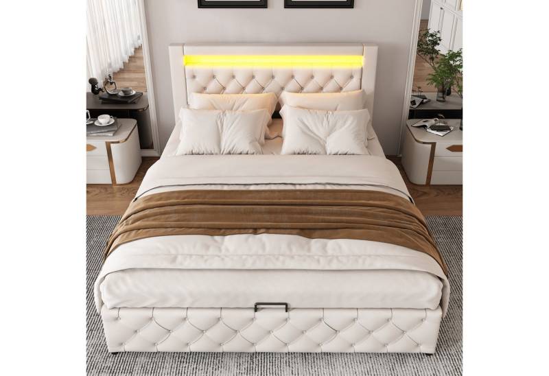 STILVORA Polsterbett Funktionsbett 140x200 mit Stauraum,Doppelbett Jugendbett mit LED (140 x 200 cm Ohne Matratze, 1-tlg., Leder Bezug aus Hautfreundlicher Kunstleder), Funktionsbett mit Lattenrost und Stauraum,Mit LED-Beleuchtung von STILVORA