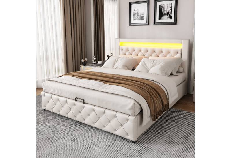 STILVORA Polsterbett Funktionsbett 160x200 mit Stauraum,Doppelbett Jugendbett mit LED (mit Matratz, 1-tlg), Funktionsbett mit Lattenrost und Stauraum,Mit LED-Beleuchtung von STILVORA