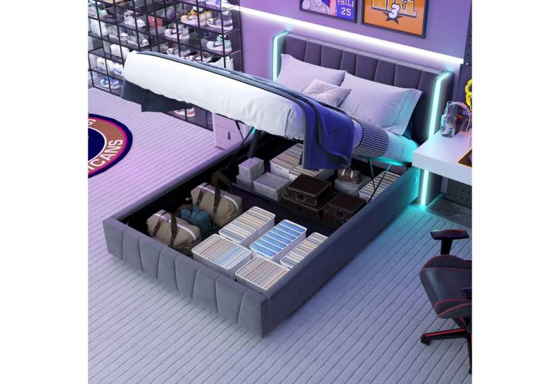 STILVORA Polsterbett Funktionsbett 160x200 mit USB-Anschlüsse,Doppelbett Kinderbett mit LED (mit USB-Anschlüssen, LED-Lichtleisten und Hydrauliksystem – Minimalistisch, Großer Stauraum, Modernes Design für Schlafzimmer & Apartments, Ideal für Erwachsene & Teenager), Ohne Matratze STILVORA Polsterbett Funktionsbett 160x200 mit USB-Anschlüsse,Doppelbett Kinderbett mit LED (mit USB-Anschlüssen, LED-Lichtleisten und Hydrauliksystem – Minimalistisch, Großer Stauraum, Modernes Design für Schlafzimmer & Apartments, Ideal für Erwachsene & Teenager), Ohne Matratze von STILVORA
