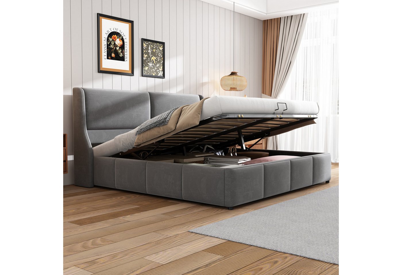 STILVORA Polsterbett Funktionsbett 180x200 Jugendbett hydraulisches Stauraumbett (180x200 CM Ohne Matratze), Moderner, minimalistischer Stil, wunderschöne Atmosphäre. von STILVORA