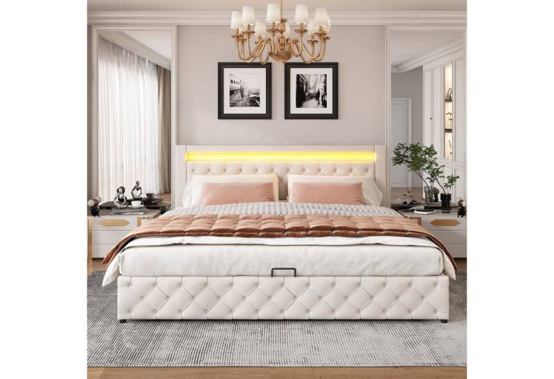 STILVORA Polsterbett Funktionsbett 180x200 mit Stauraum,Doppelbett Jugendbett mit LED (mit Matratz, 1-tlg), Funktionsbett mit Lattenrost und Stauraum,Mit LED-Beleuchtung von STILVORA