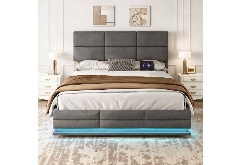 STILVORA Polsterbett Hydraulischer Funktionsbett 140/160x200 mit LED & USB-C,mit Stauraum (Weiche Samt hautfreundlicher Stoff, Hydrauliksystem 160x200 cm), ohne Matratze von STILVORA
