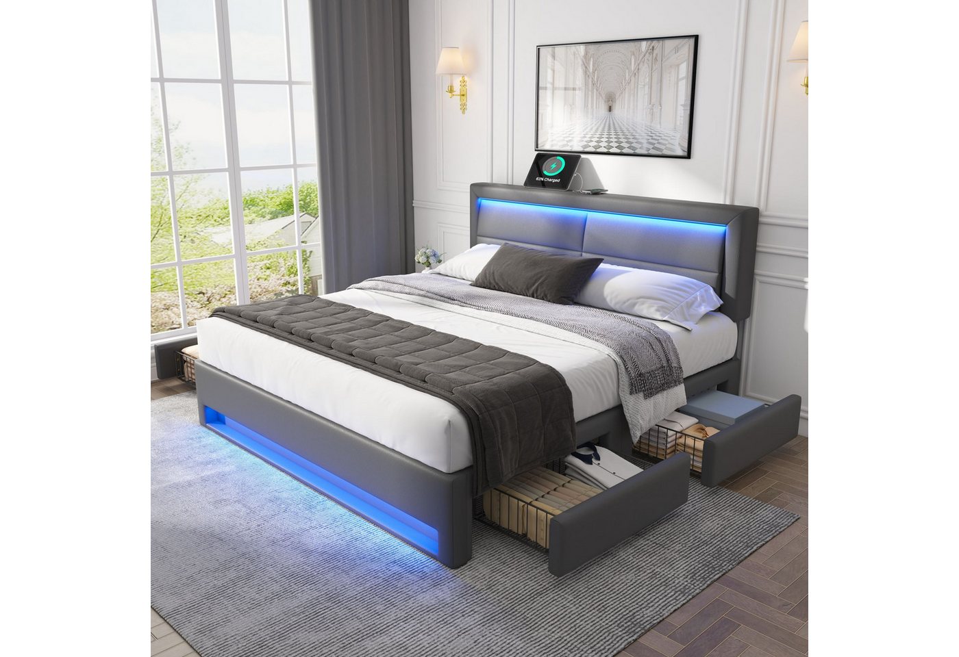 STILVORA Polsterbett Polsterbett 140x190 Jugendbett mit Stauraum,Bettgestell mit USB/LED STILVORA Polsterbett Polsterbett 140x190 Jugendbett mit Stauraum,Bettgestell mit USB/LED von STILVORA
