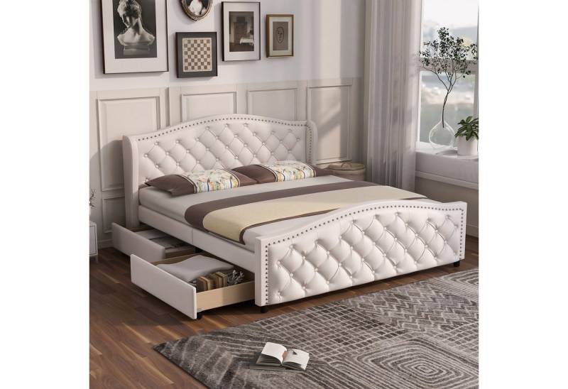 STILVORA Polsterbett STILVORA Doppelbett 160x200 mit Stauraum Jugendbett mit Lattenrost (mit Lattenrost und Kopfteil,Doppelbett, Stauraumbett mit 2 Schubkästen, mit Matratze), mit hohes Kopfteil & Bettkasten, Holzlattenunterstützung, PU, weiß von STILVORA