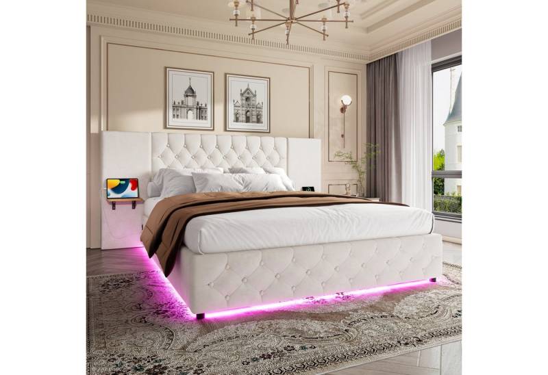 STILVORA Polsterbett Stauraumbett 140×200 Doppelbett mit LED-Licht und USB-Anschluss (mit LED-Beleuchtung, USB-Anschluss, hydraulischem Hebesystem und großzügigem Stauraum – Stylisches Design mit breitem Kopfteil, ideal für Schlafzimmer & komfortablen Schlaf 140x200 cm), Mit Matratze von STILVORA