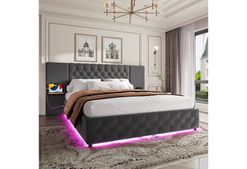STILVORA Polsterbett Stauraumbett 140×200 Doppelbett mit LED-Licht und USB-Anschluss (mit LED-Beleuchtung, USB-Anschluss, hydraulischem Hebesystem und großzügigem Stauraum – Stylisches Design mit breitem Kopfteil, ideal für Schlafzimmer & komfortablen Schlaf 140x200 cm), Ohne Matratze von STILVORA