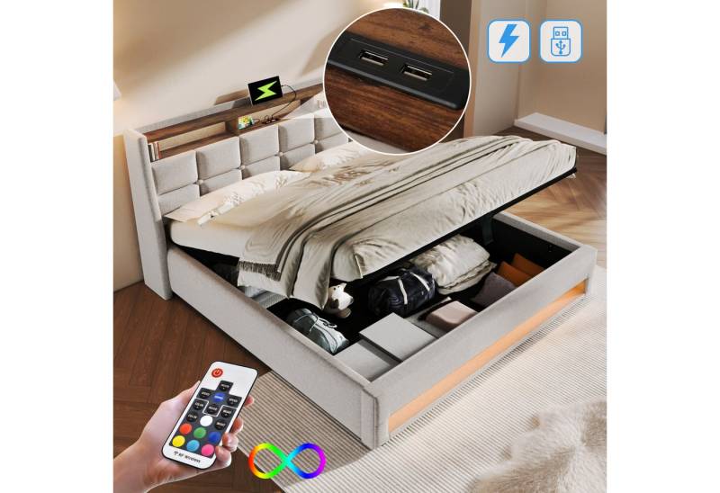STILVORA Polsterbett Stauraumbett 140x200cm mit USB Steckdose Jugendbett Einzelbett mit LED (LED Doppelbett Jugendbett mit USB/Typ-C Ladeanschluss) von STILVORA