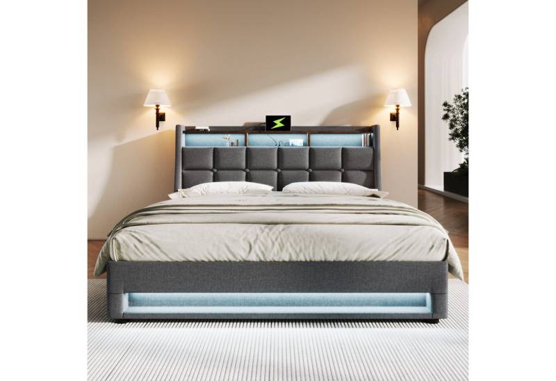 STILVORA Polsterbett Stauraumbett 160x200cm mit USB Steckdose Jugendbett Doppelbett mit LED (LED Doppelbett Jugendbett mit USB/Typ-C Ladeanschluss) von STILVORA