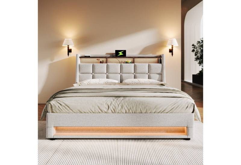 STILVORA Polsterbett Stauraumbett 160x200cm mit USB Steckdose Jugendbett Doppelbett mit LED (LED Doppelbett Jugendbett mit USB/Typ-C Ladeanschluss) von STILVORA