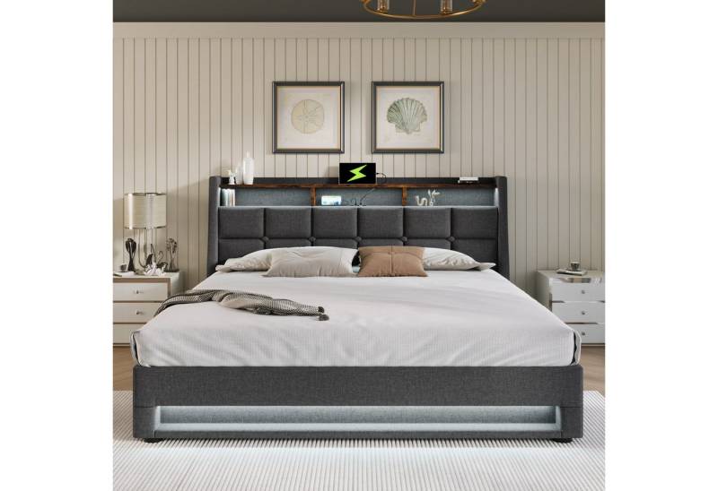 STILVORA Polsterbett Stauraumbett 180x200cm mit USB Steckdose Jugendbett Doppelbett mit LED (LED Doppelbett Jugendbett mit USB/Typ-C Ladeanschluss) von STILVORA
