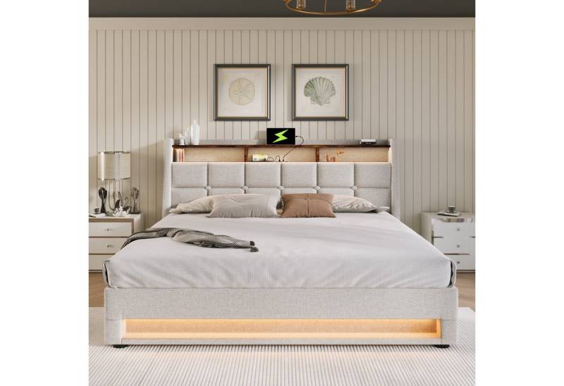 STILVORA Polsterbett Stauraumbett 180x200cm mit USB Steckdose Jugendbett Doppelbett mit LED (LED Doppelbett Jugendbett mit USB/Typ-C Ladeanschluss) von STILVORA