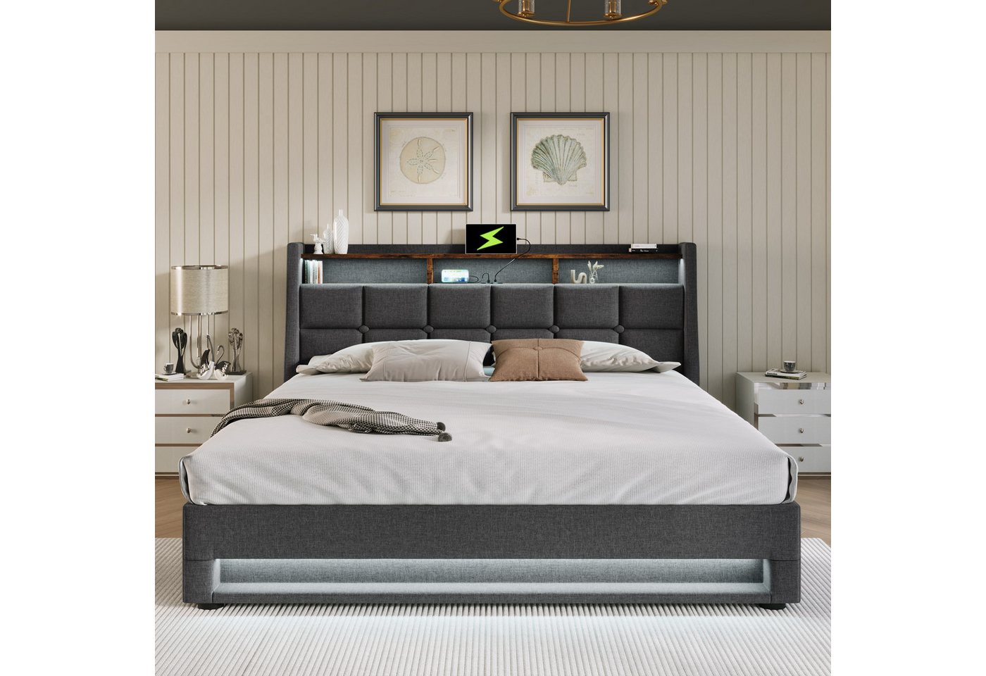 STILVORA Polsterbett Stauraumbett 180x200cm mit USB Steckdose Jugendbett Doppelbett mit LED (LED Doppelbett Jugendbett mit USB/Typ-C Ladeanschluss) von STILVORA