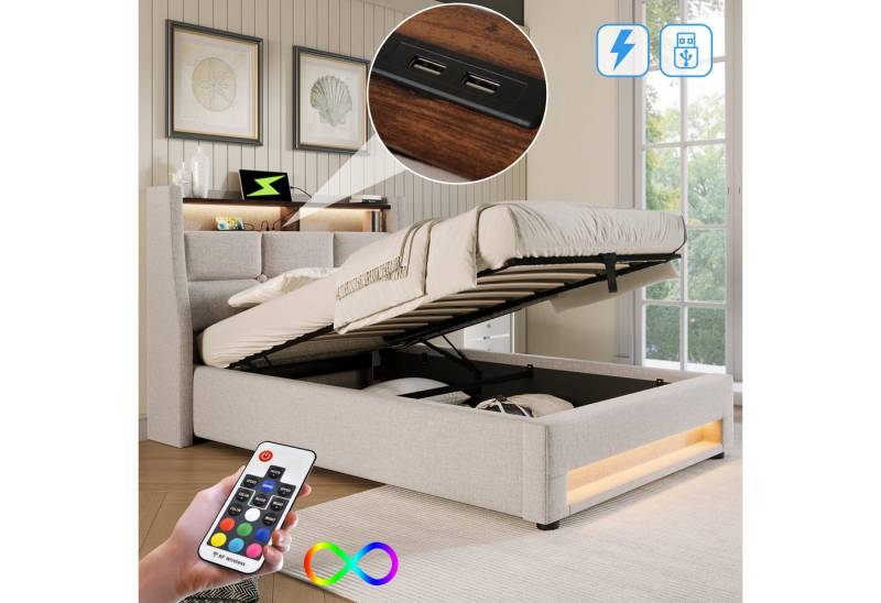 STILVORA Polsterbett Stauraumbett 90x200cm mit USB Steckdose Jugendbett Einzelbett mit LED (LED Doppelbett Jugendbett mit USB/Typ-C Ladeanschluss) von STILVORA