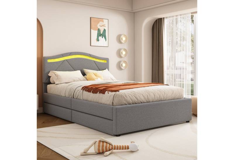 STILVORA Polsterbett mit 2 Schubladen,90x200 Jugendbett mit LED&Verstellbares Kopfteil,Samt (mit LED-Beleuchtung & Stauraum – Verstellbares Kopfteil, Leinenbezug, Inkl. Lattenrost, für Jugendzimmer & Gästezimmer 90x200cm), ohne Matratze von STILVORA