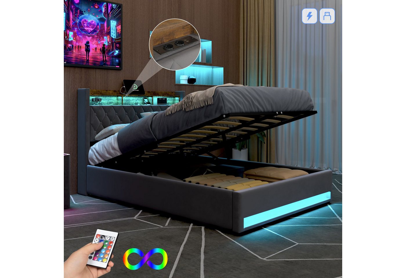 STILVORA Polsterbett mit bettkasten,Stauraumbett Boxspringbett 140×200 mit USB & LED-Licht (Funktionbett mit Hydraulikstange,Tragfähigkeit: 200kg, Strapazierfähig und schmutzabweisend,verschiedenen Farben,Metallrahmen), Bettgestell mit Lattenrost,Bequemer Samtstoff,ohne matratze STILVORA Polsterbett mit bettkasten,Stauraumbett Boxspringbett 140×200 mit USB & LED-Licht (Funktionbett mit Hydraulikstange,Tragfähigkeit: 200kg, Strapazierfähig und schmutzabweisend,verschiedenen Farben,Metallrahmen), Bettgestell mit Lattenrost,Bequemer Samtstoff,ohne matratze von STILVORA