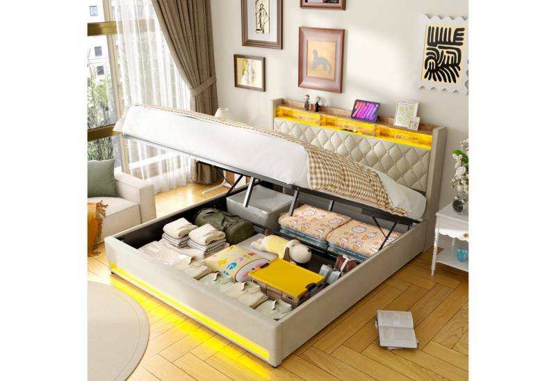 STILVORA Polsterbett mit bettkasten,Stauraumbett Boxspringbett 180×200 mit USB & LED-Licht (Funktionbett mit Hydraulikstange,Tragfähigkeit: 200kg, Strapazierfähig und schmutzabweisend,verschiedenen Farben,Metallrahmen), Bettgestell mit Lattenrost,Bequemer Samtstoff,ohne matratze STILVORA Polsterbett mit bettkasten,Stauraumbett Boxspringbett 180×200 mit USB & LED-Licht (Funktionbett mit Hydraulikstange,Tragfähigkeit: 200kg, Strapazierfähig und schmutzabweisend,verschiedenen Farben,Metallrahmen), Bettgestell mit Lattenrost,Bequemer Samtstoff,ohne matratze von STILVORA