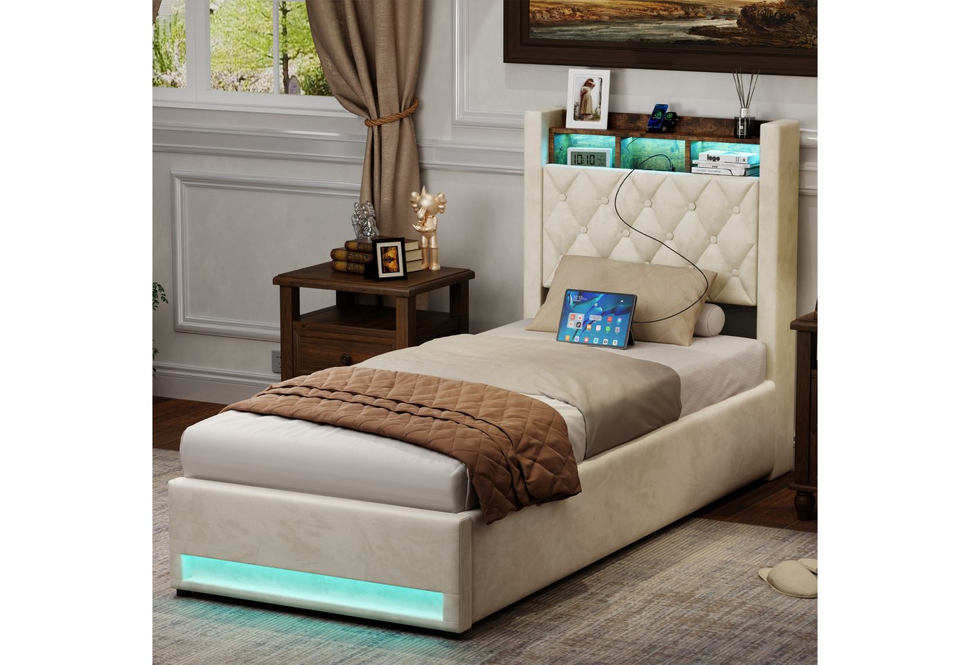 STILVORA Polsterbett mit bettkasten,Stauraumbett Boxspringbett 90×190 mit USB & LED-Licht (Funktionbett mit Hydraulikstange,Tragfähigkeit: 200kg, Strapazierfähig und schmutzabweisend,verschiedenen Farben,Metallrahmen), Bettgestell mit Lattenrost,Bequemer Samtstoff,ohne matratze STILVORA Polsterbett mit bettkasten,Stauraumbett Boxspringbett 90×190 mit USB & LED-Licht (Funktionbett mit Hydraulikstange,Tragfähigkeit: 200kg, Strapazierfähig und schmutzabweisend,verschiedenen Farben,Metallrahmen), Bettgestell mit Lattenrost,Bequemer Samtstoff,ohne matratze von STILVORA