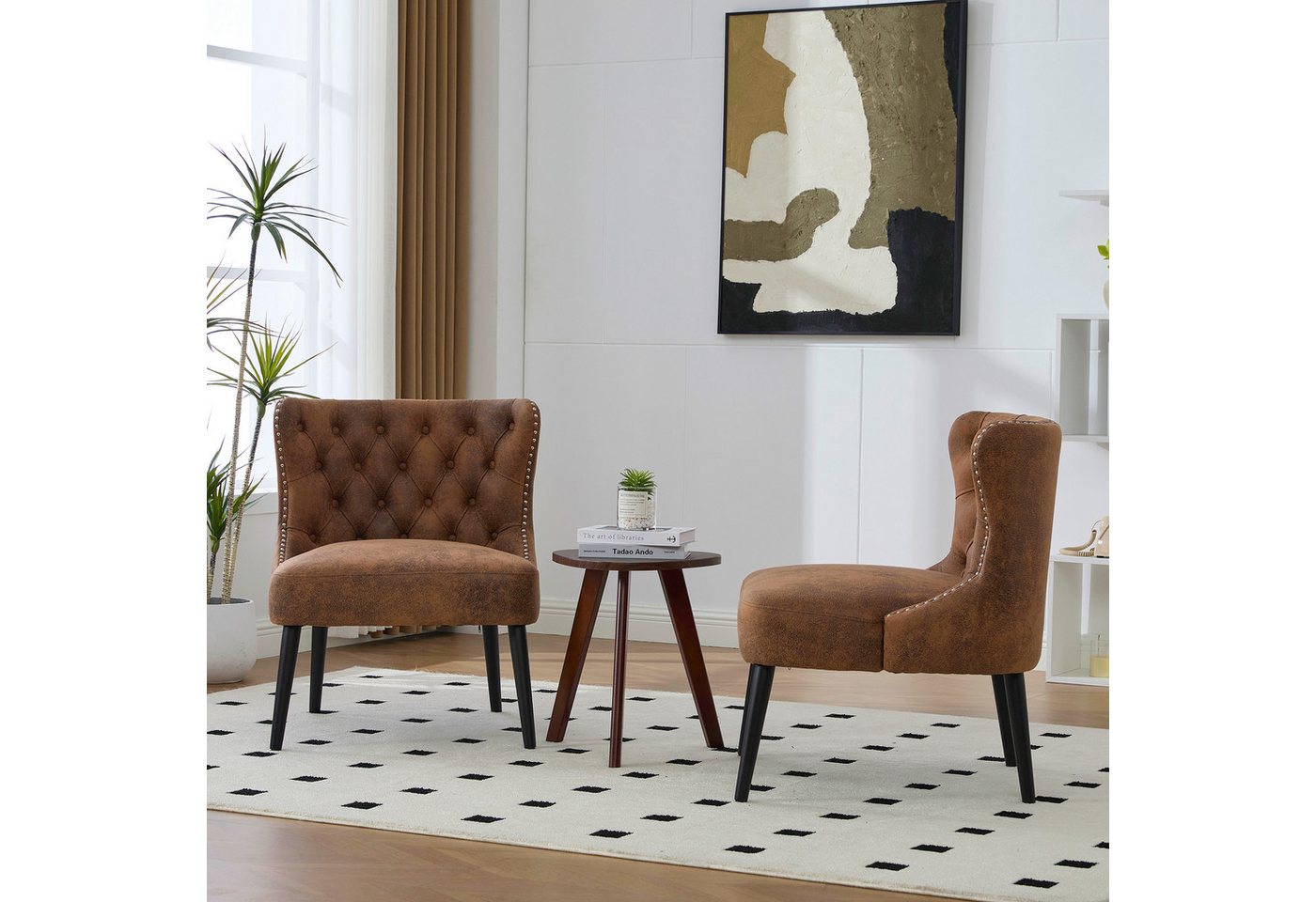 STILVORA Polsterstuhl aus Microsuede,Küchenstuhl Gartenstuhl Armless mit Holzbeine,Kaffee (mit Knopfheftung & Ziernägeln, Massivholzbeinen), Samtstuhl ohne Armlehnen von STILVORA