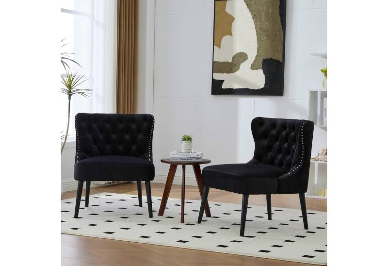 STILVORA Polsterstuhl aus Microsuede,Küchenstuhl Gartenstuhl Armless mit Holzbeine,Schwarz (mit Knopfheftung & Ziernägeln, Massivholzbeinen), Samtstuhl ohne Armlehnen von STILVORA