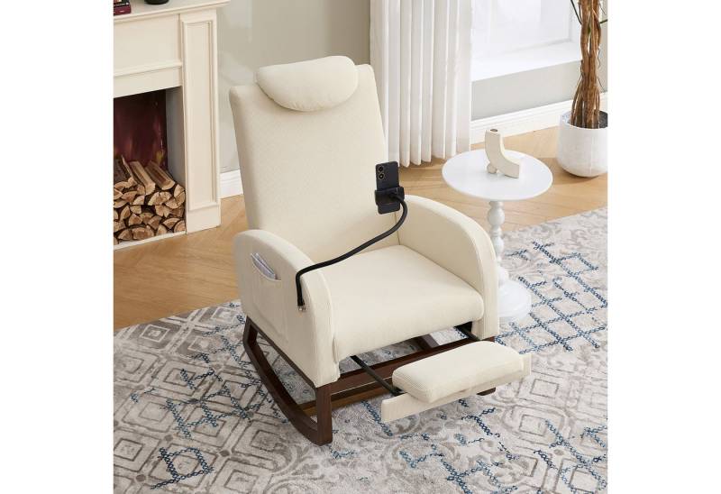 STILVORA Schaukelsessel mit Handyhalter&Kopfstütze,Schaukelsessel Relaxsessel mit Seitentasche (mit Cordbezug & Fußstütze, hoher Rücken mit Kopfstütze, Handyhalter & Tasche) von STILVORA