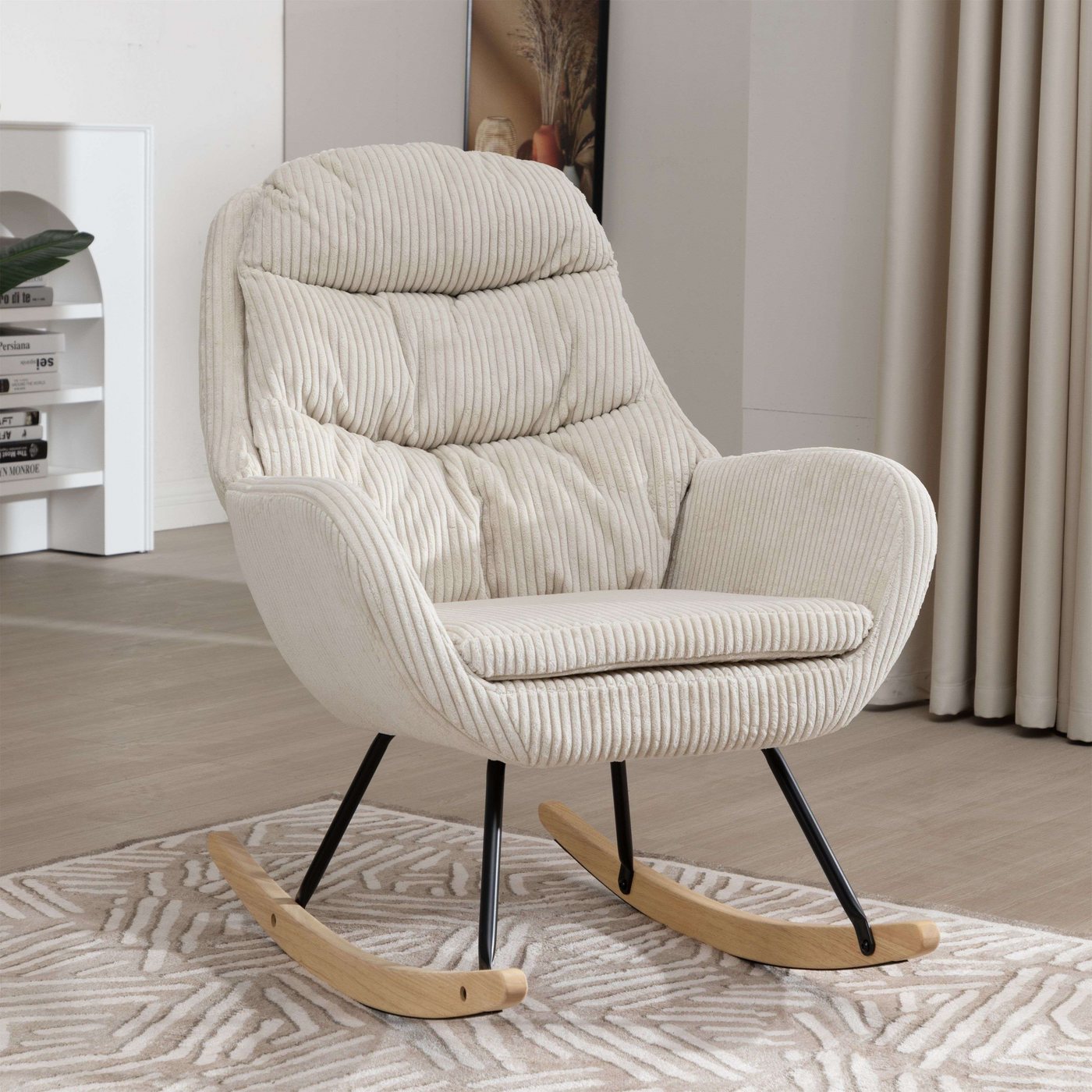 STILVORA Schaukelstuhl Schaukelsessel cord,wohnzimmer Relaxsessel mit Taschenfederkern,Beige von STILVORA