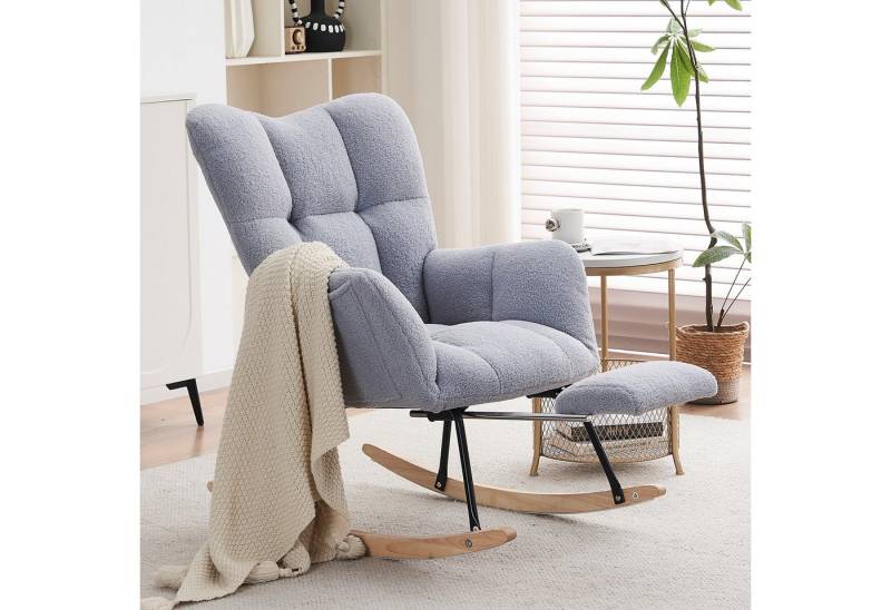 STILVORA Schaukelstuhl mit Fußstütze,Schaukelsessel mit Polsterung,Relaxsessel aus Teddystoff, mit ausziehbarer Fußstütze 98-123cm×70cm×98.5cm von STILVORA