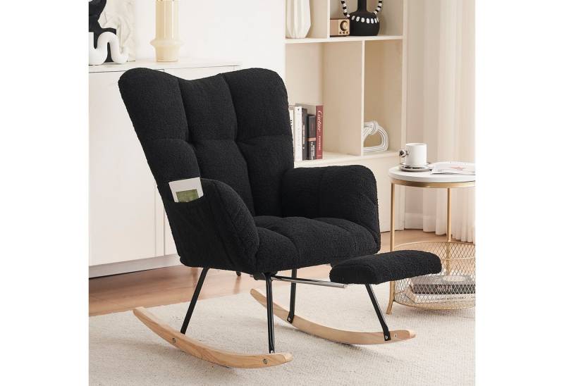 STILVORA Schaukelstuhl mit Fußstütze,Schaukelsessel mit Polsterung,Relaxsessel aus Teddystoff, mit ausziehbarer Fußstütze 98-123cm×70cm×98.5cm von STILVORA