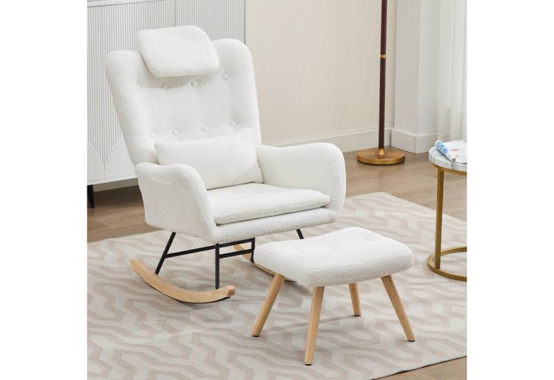 STILVORA Schaukelstuhl mit hocker Schaukelsessel mit Kopf,Relaxsessel aus Samtstoff,Weiß (Freizeitstuhl, Relaxstuhl, Liegestuhl, 2 St), mit Hocker, Nackenkissen, Lendenkissen von STILVORA