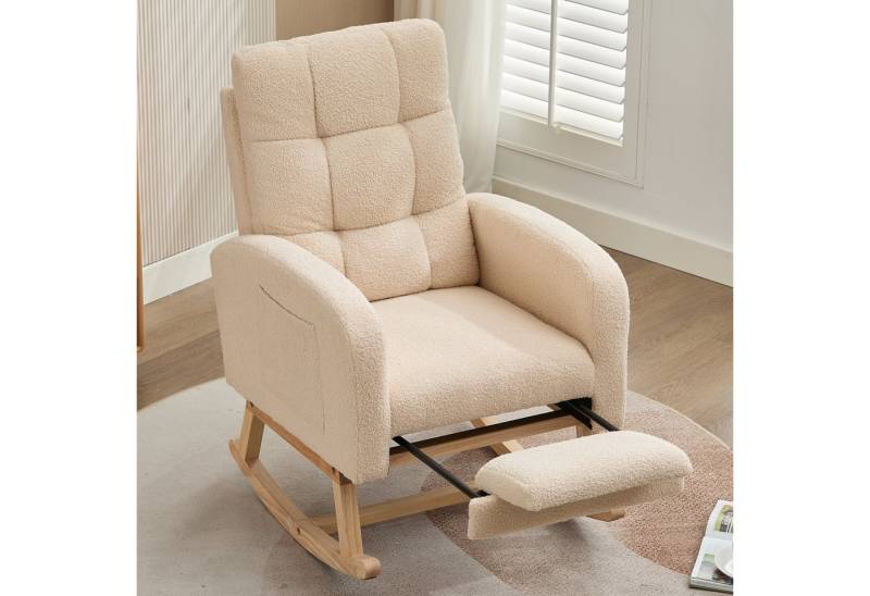 STILVORA Schaukelstuhl mit versteckten Beinstützen,Schaukelsessel mit Armlehne aus Teddy-Samt (Relaxsessel, Wohnzimmersessel, Schlafzimmersessel, 1 St), Seitentasche, Ideal für Wohnzimmer, Büro oder Kinderzimmer von STILVORA