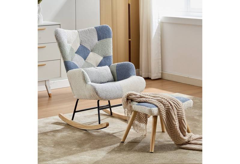 STILVORA Schaukelstuhl wohnzimmer Relaxsessel Schaukelsessel indoor mit hocker,Patchworkfarbe (Schwingsessel, 2 St), gepolstertes Relaxsessel, Belastbarkeit bis 110 kg von STILVORA
