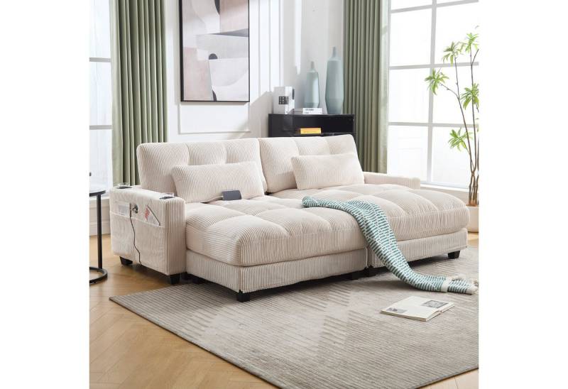 STILVORA Schlafsofa 2er Ecksofa Schlafsofa Sitzgruppe mit rollenden polstern,drei tassen, aus Samt mit Becherhaltern, USB-Anschluss und Kopfstützenverstellung – ideal für Wohnzimmer, Schlafzimmer und Büro, Komfortabler Lounge-Stuhl mit Stauraum und minimalistischer Ästhetik von STILVORA
