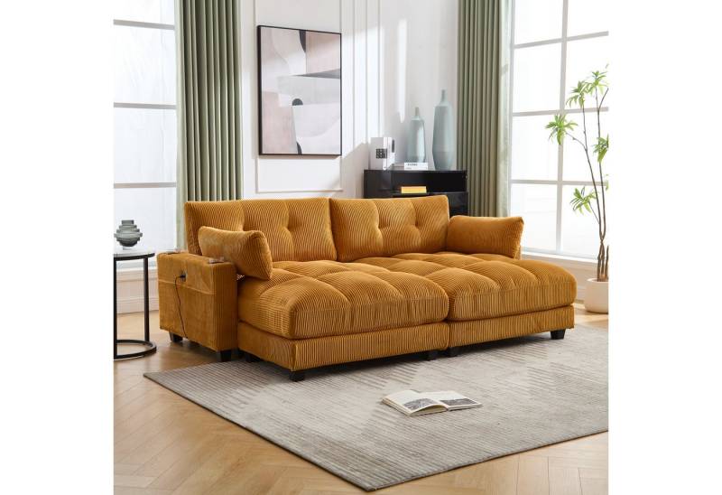 STILVORA Schlafsofa 2er Ecksofa Schlafsofa Sitzgruppe mit rollenden polstern,drei tassen, aus Samt mit Becherhaltern, USB-Anschluss und Kopfstützenverstellung – ideal für Wohnzimmer, Schlafzimmer und Büro, Komfortabler Lounge-Stuhl mit Stauraum und minimalistischer Ästhetik von STILVORA
