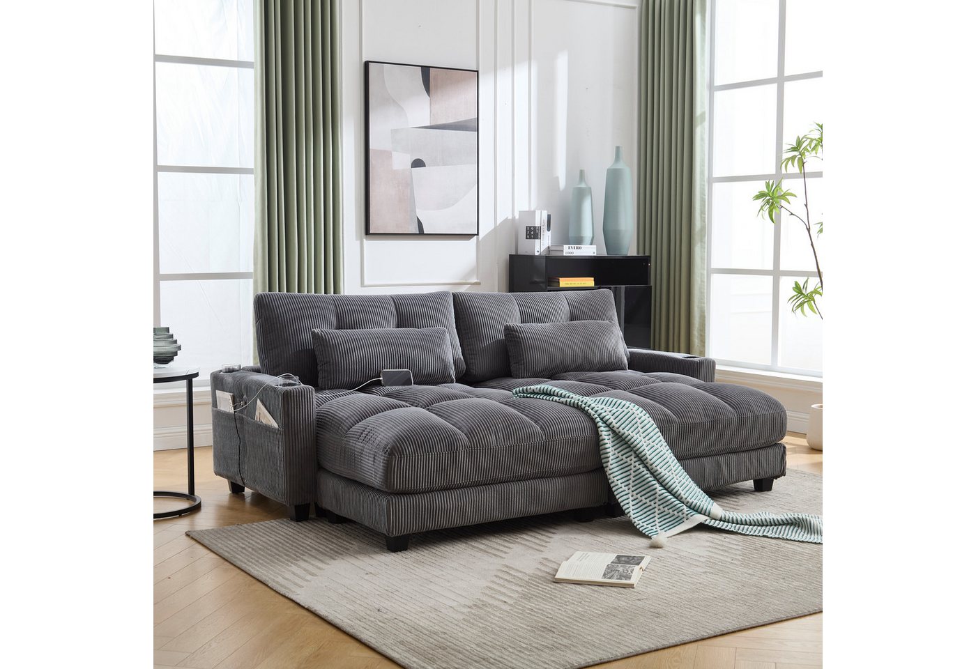 STILVORA Schlafsofa 2er Ecksofa Schlafsofa Sitzgruppe mit rollenden polstern,drei tassen, aus Samt mit Becherhaltern, USB-Anschluss und Kopfstützenverstellung – ideal für Wohnzimmer, Schlafzimmer und Büro, Komfortabler Lounge-Stuhl mit Stauraum und minimalistischer Ästhetik STILVORA Schlafsofa 2er Ecksofa Schlafsofa Sitzgruppe mit rollenden polstern,drei tassen, aus Samt mit Becherhaltern, USB-Anschluss und Kopfstützenverstellung – ideal für Wohnzimmer, Schlafzimmer und Büro, Komfortabler Lounge-Stuhl mit Stauraum und minimalistischer Ästhetik von STILVORA