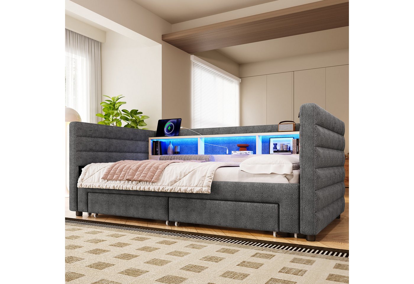 STILVORA Schlafsofa 90×190 mit Ausziehbett&Schublade,Tagesbett Daybett mit LED&USB, mit LED-Licht, multifunktionalem Ausziehbett & Stauraum 90x190/180x190 cm, ohne Matratze STILVORA Schlafsofa 90×190 mit Ausziehbett&Schublade,Tagesbett Daybett mit LED&USB, mit LED-Licht, multifunktionalem Ausziehbett & Stauraum 90x190/180x190 cm, ohne Matratze von STILVORA