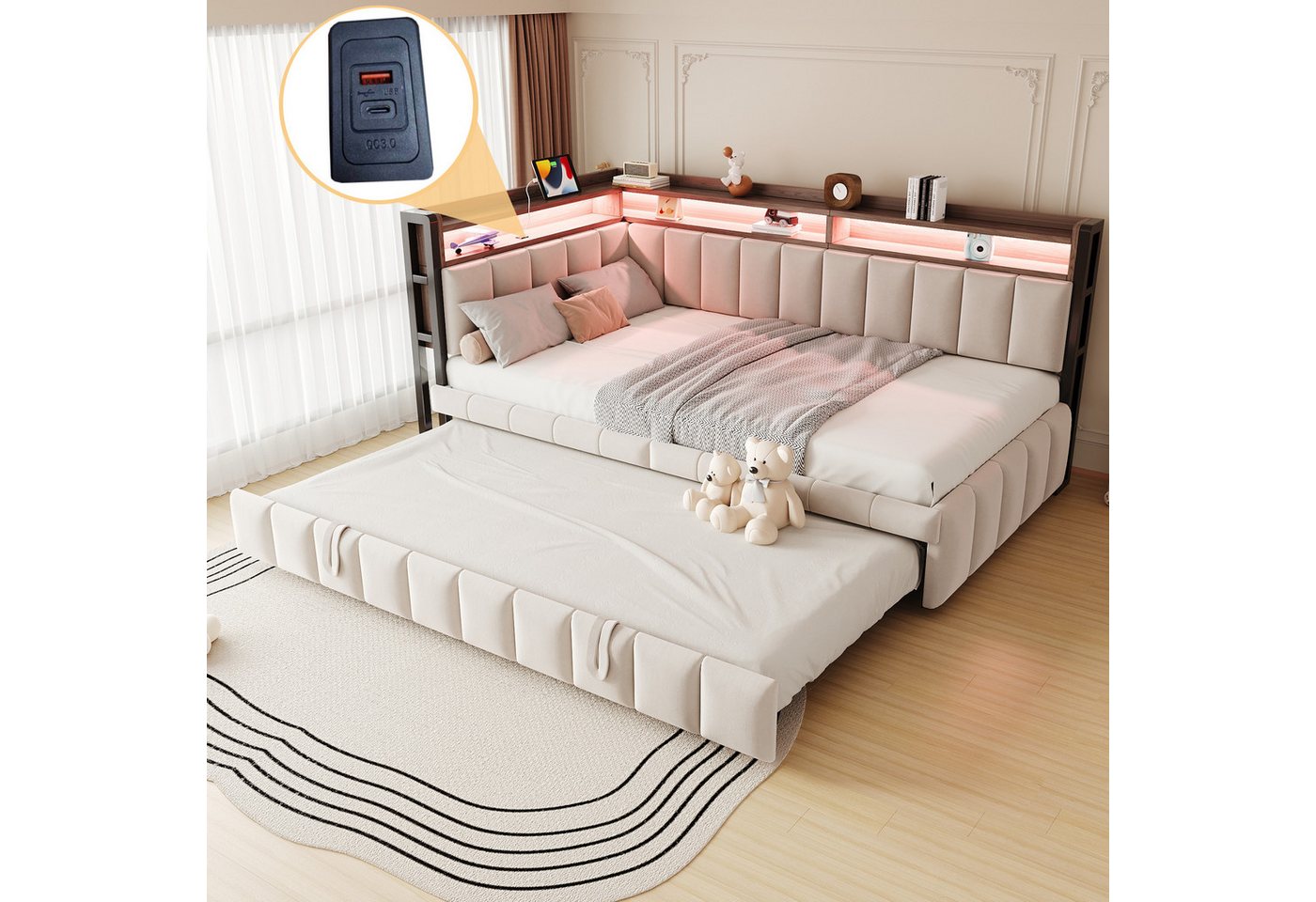 STILVORA Schlafsofa 90×200 mit Ausziehbett&Matratze,Tagesbett Daybett mit LED&Steckdose, Ausziehbett mit LED-Beleuchtung, Ablagefächern & USB- und Typ-C-Anschlüssen 90 x 200 & 90x190 cm, ohne Matratze STILVORA Schlafsofa 90×200 mit Ausziehbett&Matratze,Tagesbett Daybett mit LED&Steckdose, Ausziehbett mit LED-Beleuchtung, Ablagefächern & USB- und Typ-C-Anschlüssen 90 x 200 & 90x190 cm, ohne Matratze von STILVORA