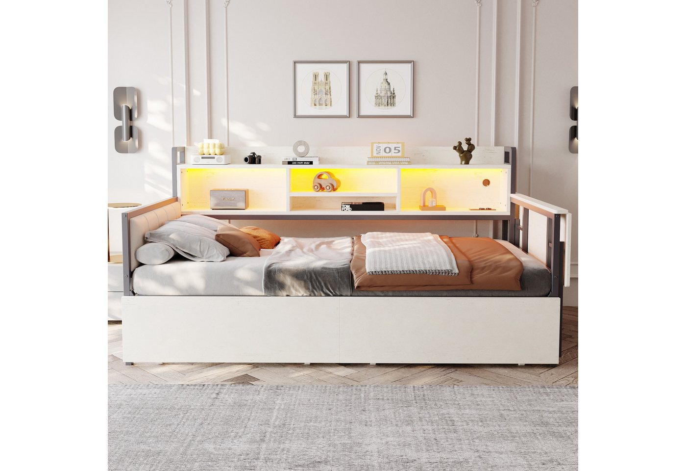 STILVORA Schlafsofa 90x200 mit LED&Schubladen,Daybett Tagesbett mit Schreibtisch&Steckdose, mit LED-Beleuchtung, Stauraum und multifunktionalem Schreibtisch, ohne Matratze STILVORA Schlafsofa 90x200 mit LED&Schubladen,Daybett Tagesbett mit Schreibtisch&Steckdose, mit LED-Beleuchtung, Stauraum und multifunktionalem Schreibtisch, ohne Matratze von STILVORA