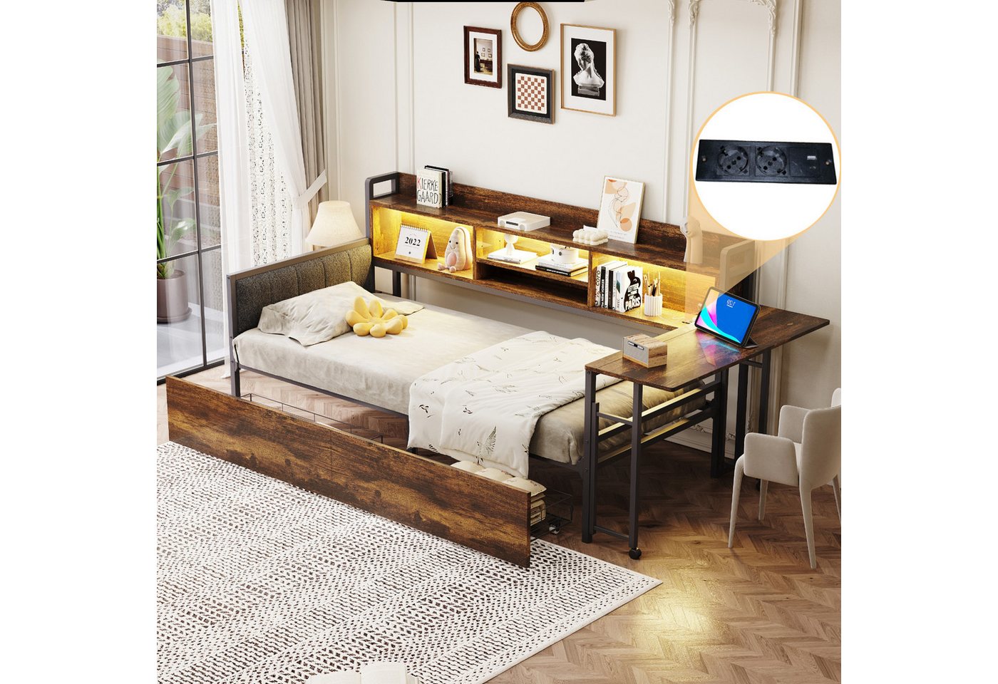STILVORA Schlafsofa 90x200 mit LED&Schubladen,Daybett Tagesbett mit Schreibtisch&Steckdose, mit LED-Beleuchtung, Stauraum und multifunktionalem Schreibtisch, ohne Matratze STILVORA Schlafsofa 90x200 mit LED&Schubladen,Daybett Tagesbett mit Schreibtisch&Steckdose, mit LED-Beleuchtung, Stauraum und multifunktionalem Schreibtisch, ohne Matratze von STILVORA