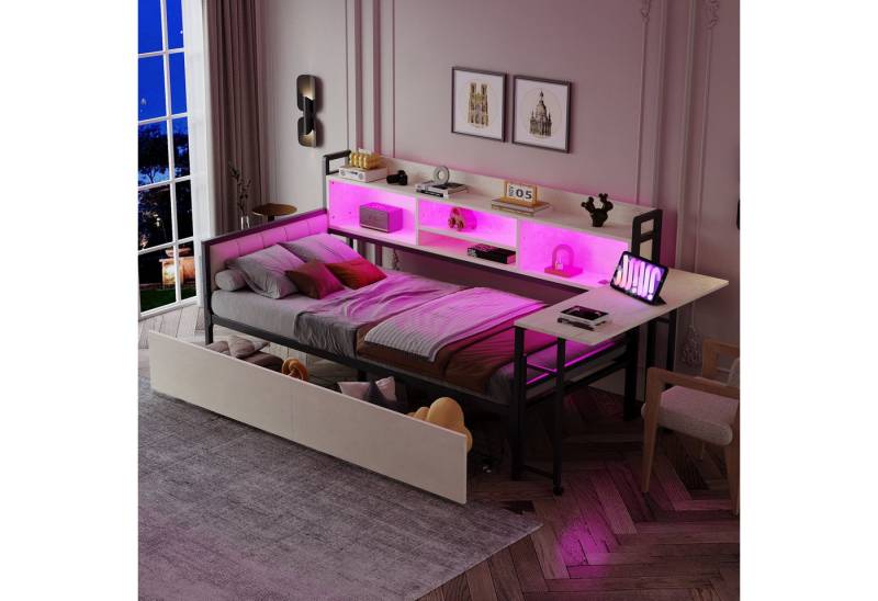 STILVORA Schlafsofa 90×200 mit LED&Schubladen,Tagesbett Daybett mit Steckdose&Schreibtisch, mit LED-Beleuchtung, Stauraum und multifunktionalem Schreibtisch, ohne Matratze STILVORA Schlafsofa 90×200 mit LED&Schubladen,Tagesbett Daybett mit Steckdose&Schreibtisch, mit LED-Beleuchtung, Stauraum und multifunktionalem Schreibtisch, ohne Matratze von STILVORA