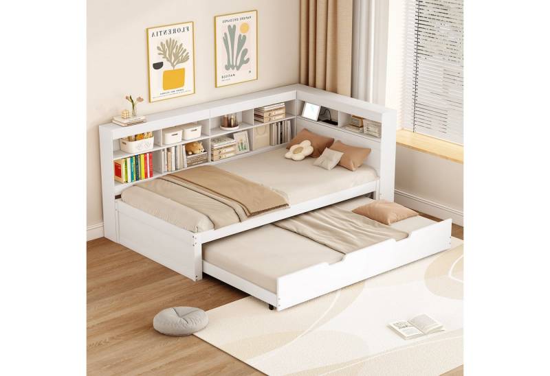 STILVORA Schlafsofa Daybett 90×200cm Jugendbett mit USB-Steckdose & Ablagefach&Ausziehbett, mit Ausziehbett 90x190 cm, USB-Steckdose und Stauraum, ohne Matratze von STILVORA