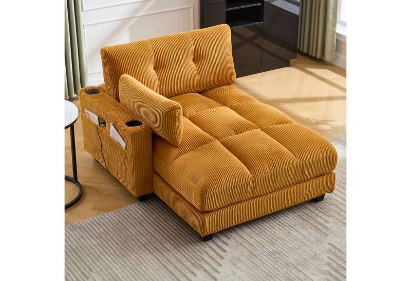 STILVORA Schlafsofa Ecksofa Schlafsofa Sitzgruppe mit rollenden polstern,drei tassen, aus Samt mit Becherhaltern, USB-Anschluss und Kopfstützenverstellung – ideal für Wohnzimmer, Schlafzimmer und Büro, Komfortabler Lounge-Stuhl mit Stauraum und minimalistischer Ästhetik von STILVORA