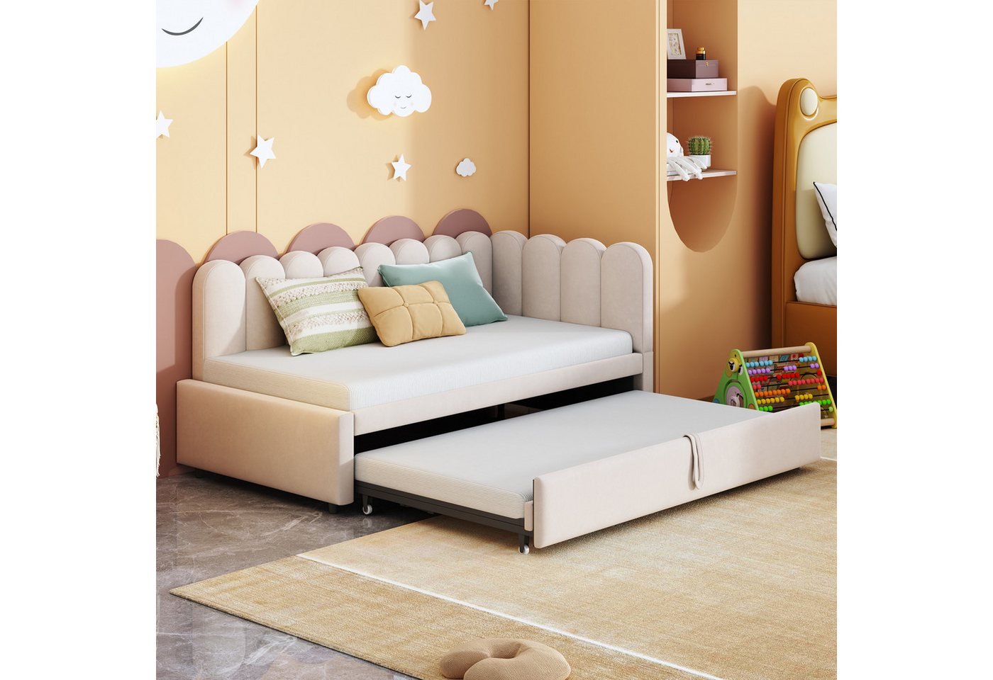STILVORA Schlafsofa L-Form mit bettfunktion,Polsterbett 90/180x200 mit matratze,Tagesbett, 90/180 x 200 cm Samt, Mit Ausziehfunktion für zusätzliches Bett, mit Matratze von STILVORA