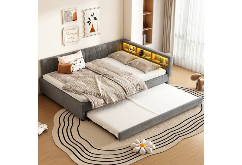 STILVORA Schlafsofa Polsterbett 140×200 mit matratze&USB,Tagesbett ausziehbar mit Stauraum, mit Ablage, ausziehbares Tagesbett mit USB-C Ladefunktion 140x200 cm, mit Matratze von STILVORA