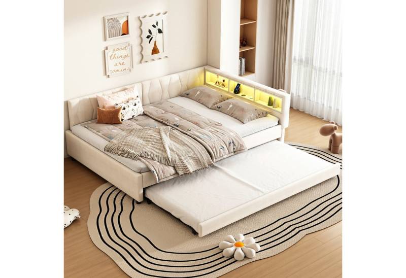 STILVORA Schlafsofa Polsterbett 140×200 mit matratze&USB,Tagesbett ausziehbar mit Stauraum, mit Ablage, ausziehbares Tagesbett mit USB-C Ladefunktion 140x200 cm, mit Matratze von STILVORA