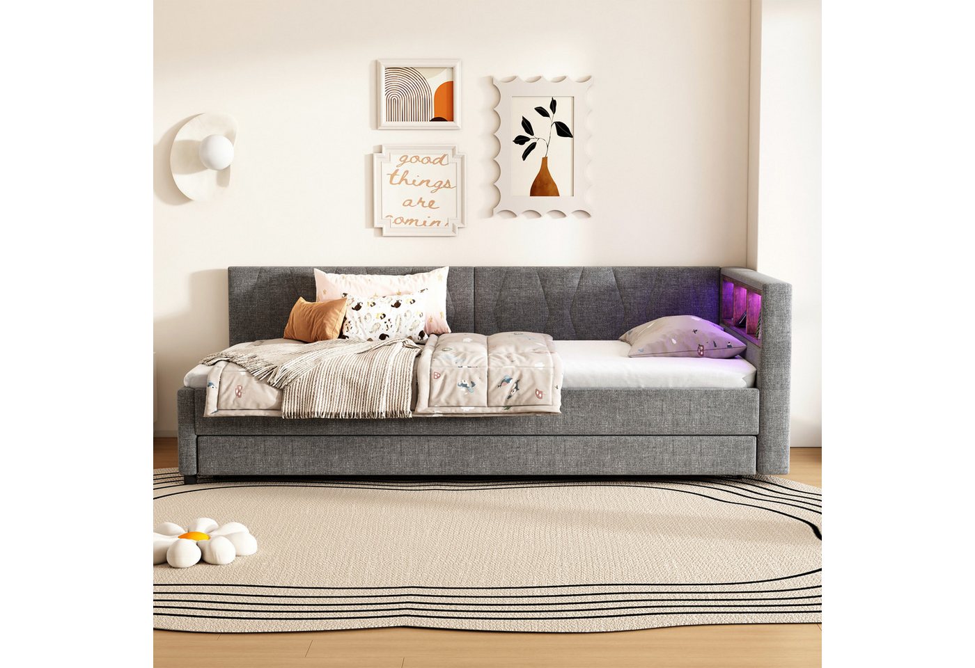 STILVORA Schlafsofa Polsterbett 90×200 mit USB+Typ C,Tagesbett ausziehbar mit Stauraum, mit Ablage, ausziehbares Tagesbett mit USB-C Ladefunktion 90x200 cm, Ohne Matratze STILVORA Schlafsofa Polsterbett 90×200 mit USB+Typ C,Tagesbett ausziehbar mit Stauraum, mit Ablage, ausziehbares Tagesbett mit USB-C Ladefunktion 90x200 cm, Ohne Matratze von STILVORA