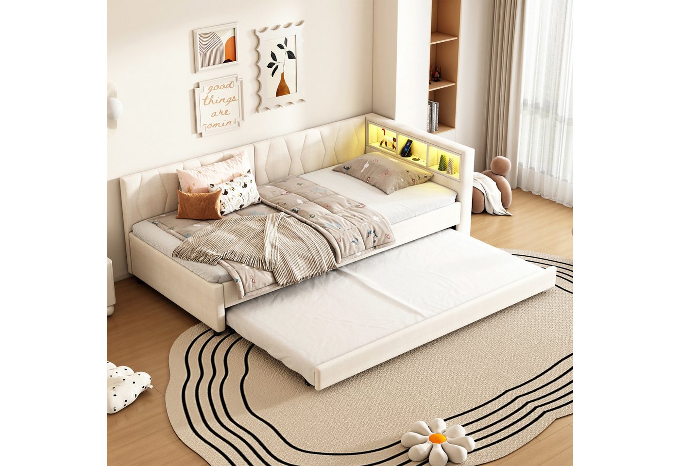 STILVORA Schlafsofa Polsterbett 90×200 mit USB+Typ C,Tagesbett ausziehbar mit Stauraum, mit Ablage, ausziehbares Tagesbett mit USB-C Ladefunktion 90x200 cm, Ohne Matratze STILVORA Schlafsofa Polsterbett 90×200 mit USB+Typ C,Tagesbett ausziehbar mit Stauraum, mit Ablage, ausziehbares Tagesbett mit USB-C Ladefunktion 90x200 cm, Ohne Matratze von STILVORA