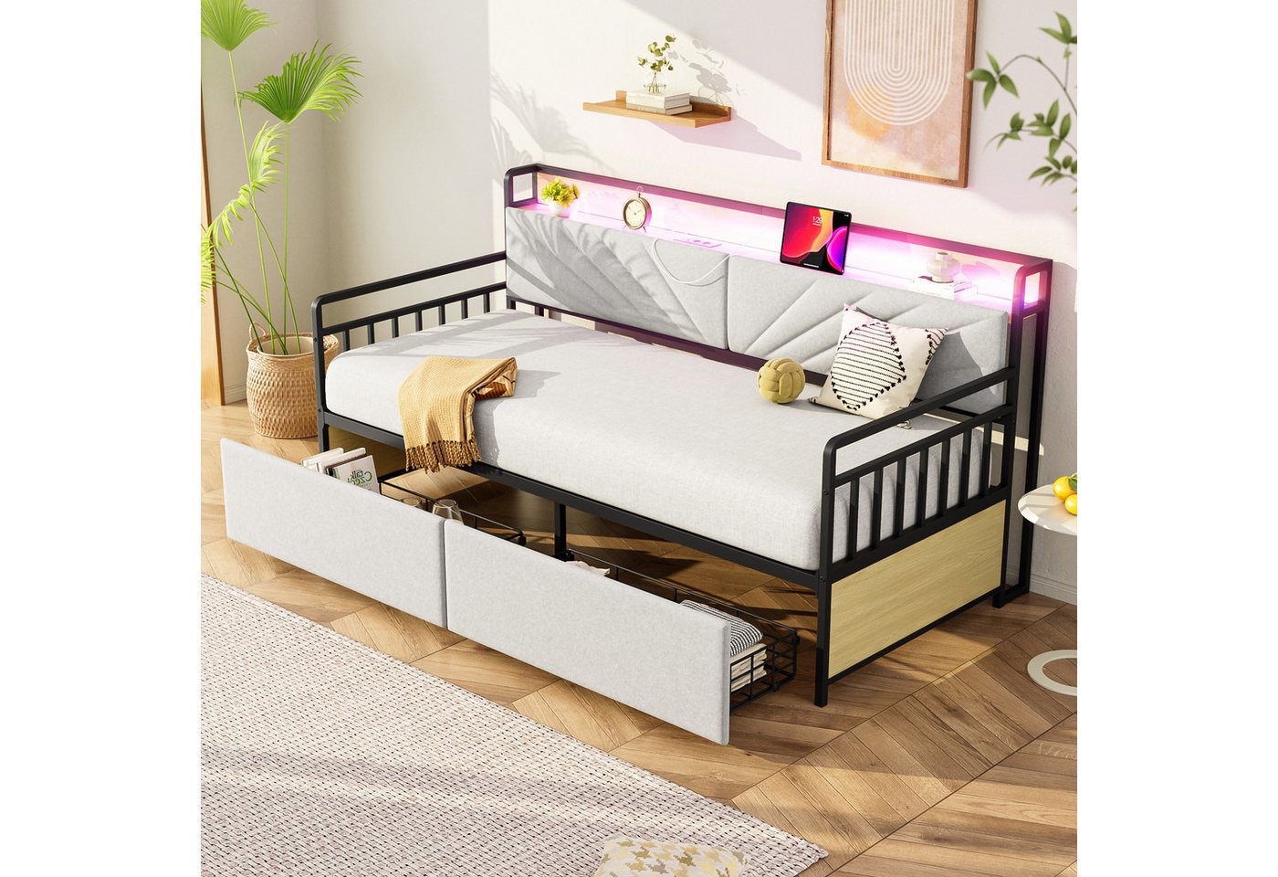 STILVORA Schlafsofa Tagesbett 90x200 mit matratze,bett mit LED-Beleuchtung und steckdosen, mit LED-Beleuchtung und Stauraum, Schubladen und Multifunktionssteckdosen, mit Matratze STILVORA Schlafsofa Tagesbett 90x200 mit matratze,bett mit LED-Beleuchtung und steckdosen, mit LED-Beleuchtung und Stauraum, Schubladen und Multifunktionssteckdosen, mit Matratze von STILVORA