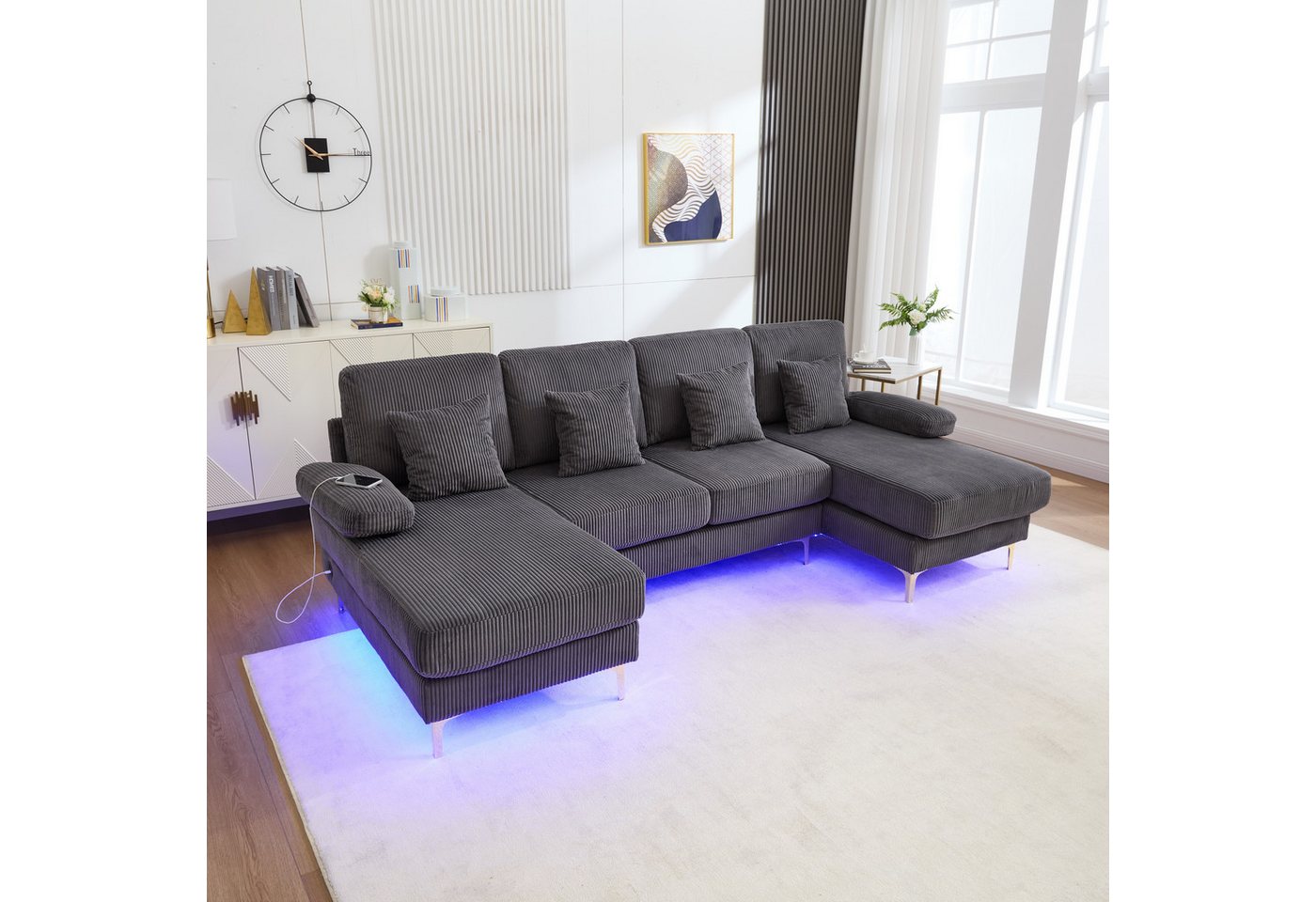 STILVORA Schlafsofa U-Sofa Schlafsofa mit LED&USB,Sofa mit Kissen&Rückenlehne,Holzrahmen STILVORA Schlafsofa U-Sofa Schlafsofa mit LED&USB,Sofa mit Kissen&Rückenlehne,Holzrahmen von STILVORA