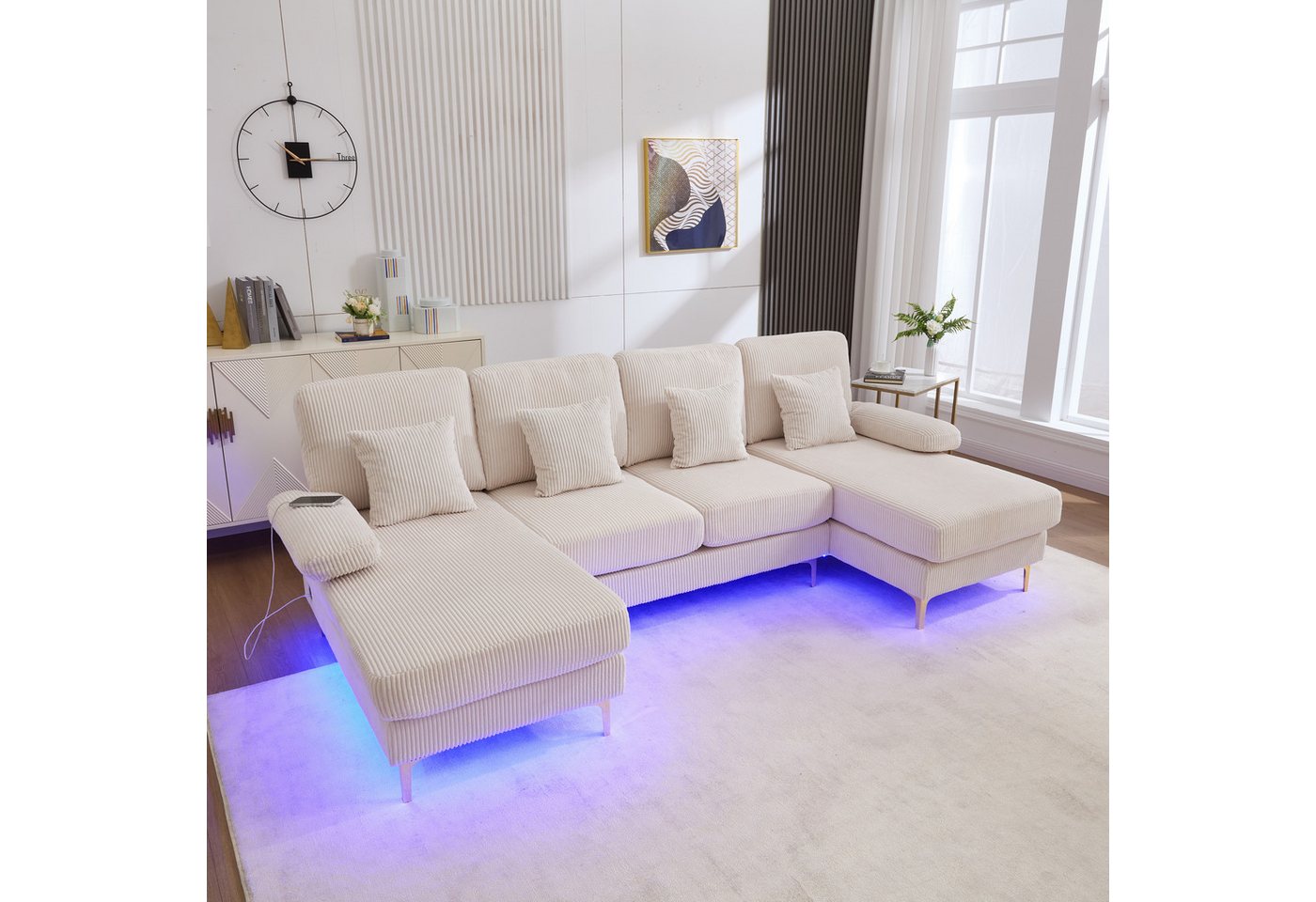 STILVORA Schlafsofa U-Sofa Schlafsofa mit LED&USB,Sofa mit Kissen&Rückenlehne,Holzrahmen von STILVORA