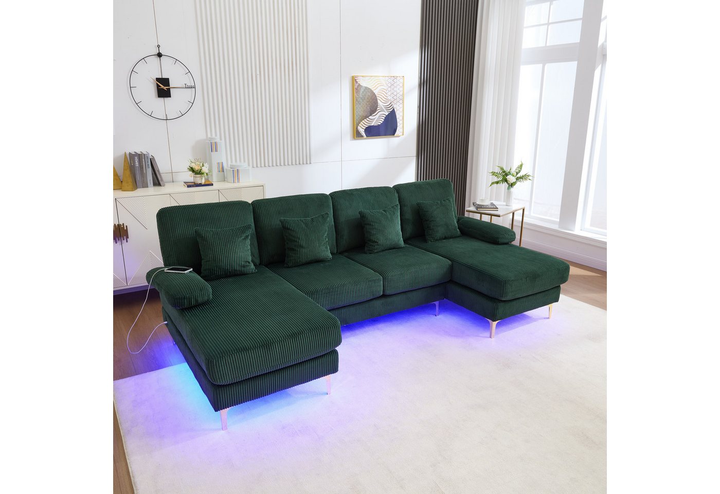 STILVORA Schlafsofa U-Sofa Schlafsofa mit LED&USB,Sofa mit Kissen&Rückenlehne,Holzrahmen von STILVORA