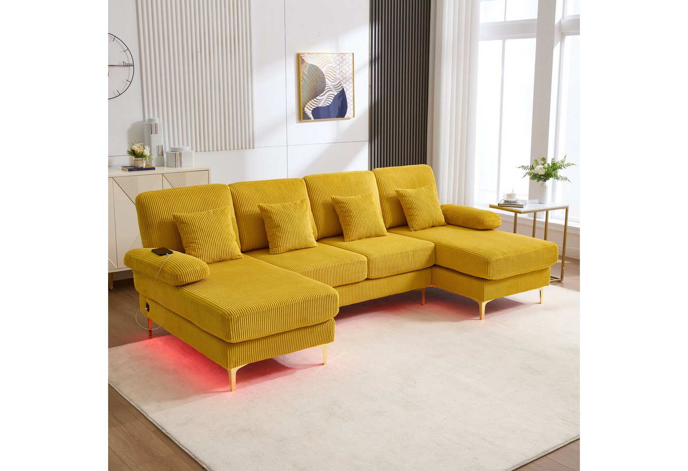 STILVORA Schlafsofa U-Sofa Schlafsofa mit LED&USB,Sofa mit Kissen&Rückenlehne,Holzrahmen von STILVORA